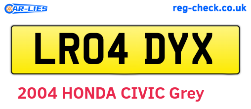 LR04DYX are the vehicle registration plates.