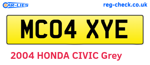 MC04XYE are the vehicle registration plates.