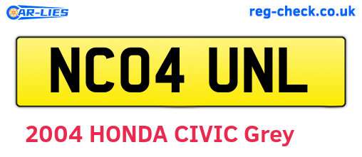 NC04UNL are the vehicle registration plates.