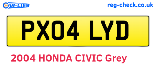 PX04LYD are the vehicle registration plates.