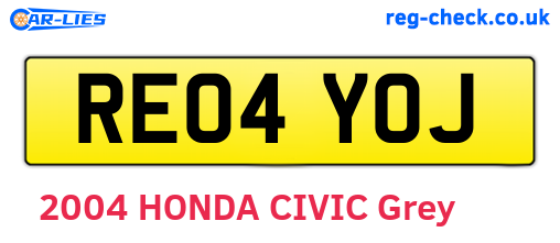 RE04YOJ are the vehicle registration plates.