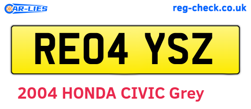 RE04YSZ are the vehicle registration plates.