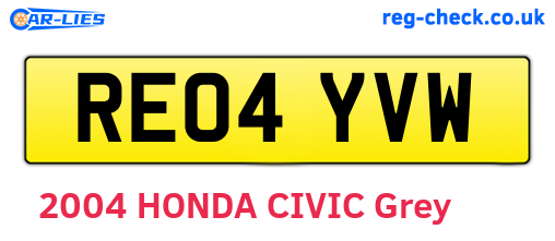 RE04YVW are the vehicle registration plates.