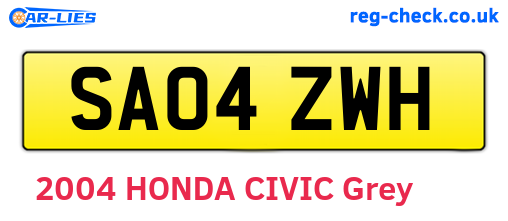 SA04ZWH are the vehicle registration plates.