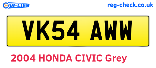 VK54AWW are the vehicle registration plates.