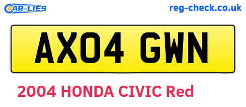 AX04GWN are the vehicle registration plates.
