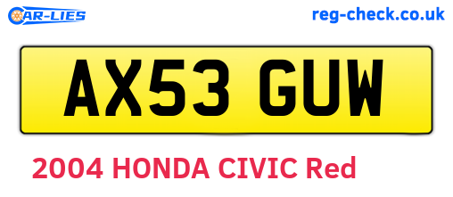 AX53GUW are the vehicle registration plates.