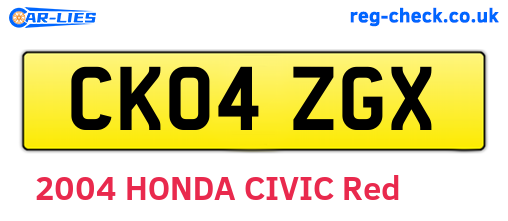 CK04ZGX are the vehicle registration plates.