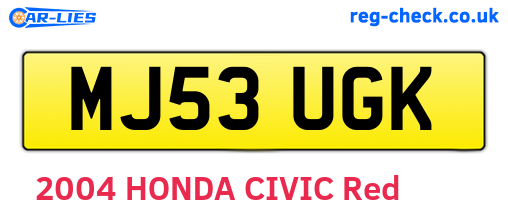 MJ53UGK are the vehicle registration plates.