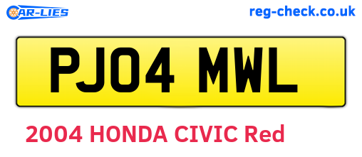 PJ04MWL are the vehicle registration plates.