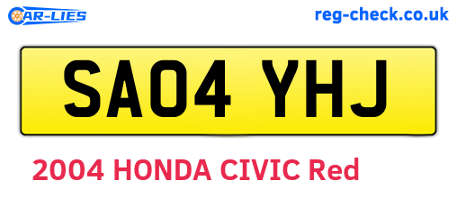 SA04YHJ are the vehicle registration plates.