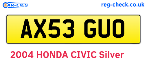 AX53GUO are the vehicle registration plates.