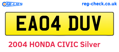 EA04DUV are the vehicle registration plates.