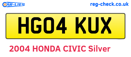 HG04KUX are the vehicle registration plates.
