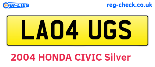 LA04UGS are the vehicle registration plates.