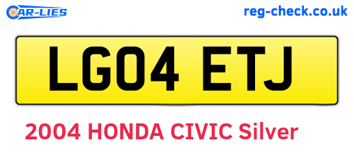 LG04ETJ are the vehicle registration plates.