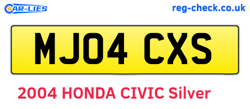 MJ04CXS are the vehicle registration plates.