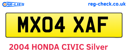MX04XAF are the vehicle registration plates.