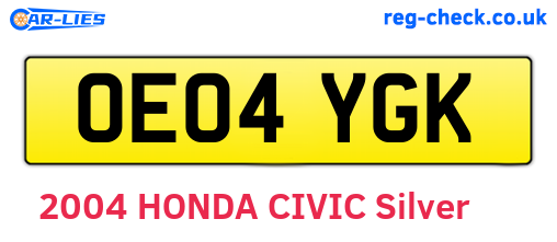 OE04YGK are the vehicle registration plates.