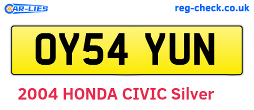 OY54YUN are the vehicle registration plates.