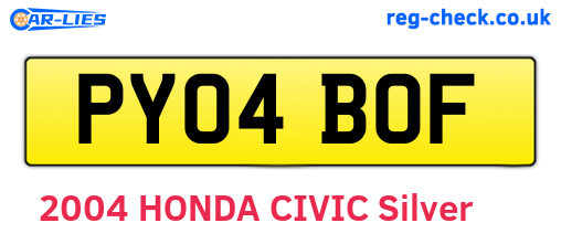 PY04BOF are the vehicle registration plates.