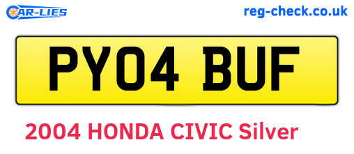PY04BUF are the vehicle registration plates.
