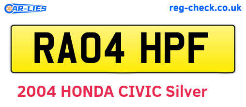 RA04HPF are the vehicle registration plates.