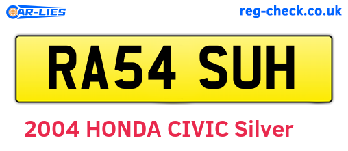 RA54SUH are the vehicle registration plates.