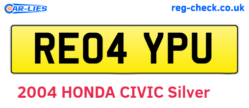 RE04YPU are the vehicle registration plates.
