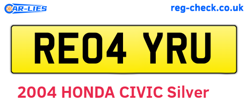 RE04YRU are the vehicle registration plates.
