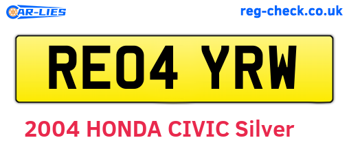 RE04YRW are the vehicle registration plates.