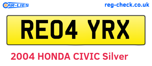 RE04YRX are the vehicle registration plates.