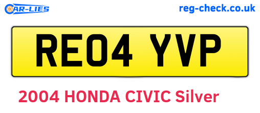 RE04YVP are the vehicle registration plates.