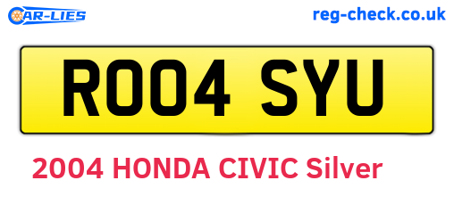 RO04SYU are the vehicle registration plates.
