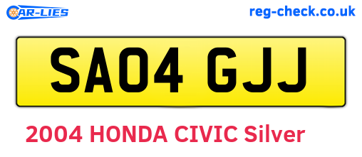 SA04GJJ are the vehicle registration plates.