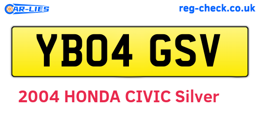 YB04GSV are the vehicle registration plates.