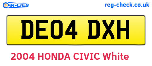 DE04DXH are the vehicle registration plates.