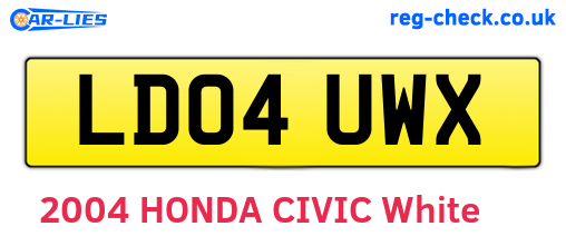 LD04UWX are the vehicle registration plates.