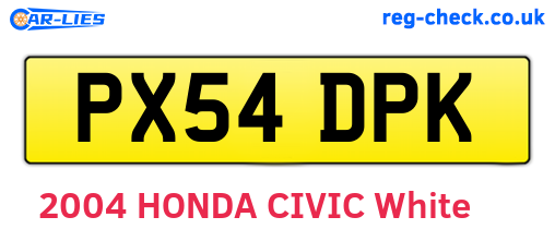 PX54DPK are the vehicle registration plates.
