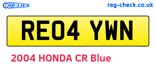 RE04YWN are the vehicle registration plates.