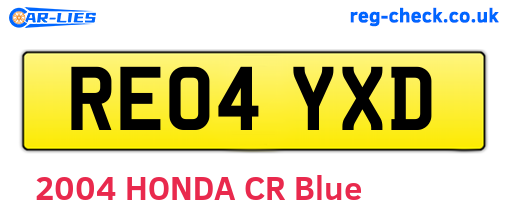 RE04YXD are the vehicle registration plates.