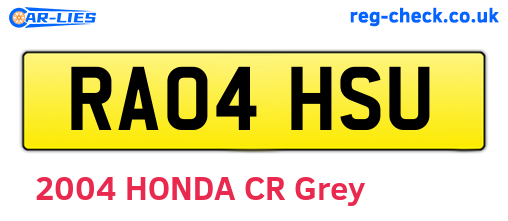RA04HSU are the vehicle registration plates.