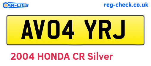 AV04YRJ are the vehicle registration plates.