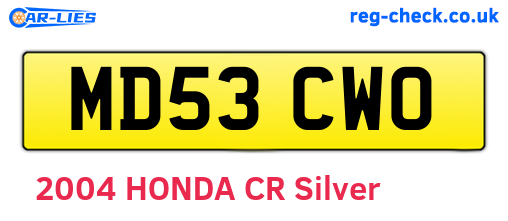 MD53CWO are the vehicle registration plates.