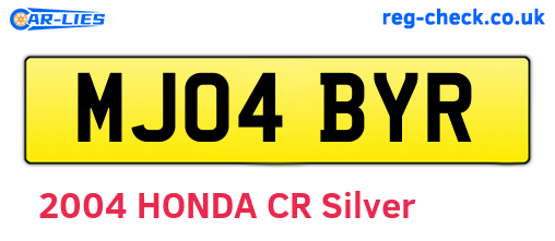 MJ04BYR are the vehicle registration plates.