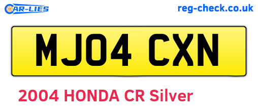 MJ04CXN are the vehicle registration plates.