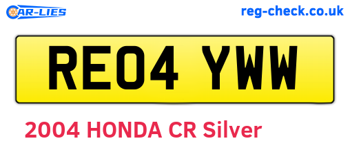 RE04YWW are the vehicle registration plates.