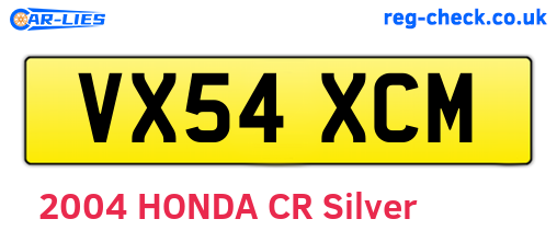 VX54XCM are the vehicle registration plates.