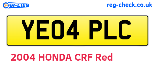 YE04PLC are the vehicle registration plates.