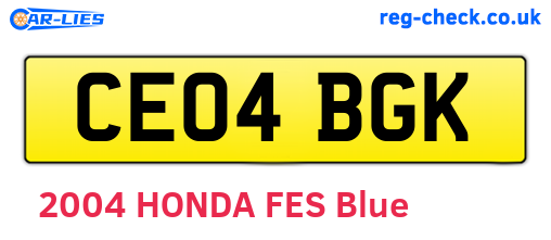 CE04BGK are the vehicle registration plates.